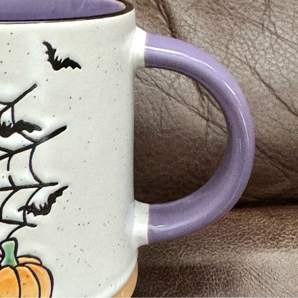Black Cat Ghost with Pumpkins, Spider Web & Bats Ceramic Halloween Mug - Picture 3 of 6